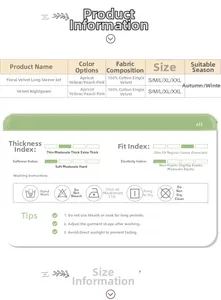 Detailed size chart and fabric specifications for cotton embroidery loungewear set