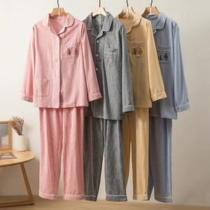 Pigiama da Uomo e Donna in 100% Cotone Manica Lunga Top e Pantaloni Con Ricamo ad Albero Tubolare Casual Abbigliamento da Notte