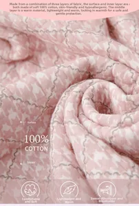 Detail of pink houndstooth quilted fabric showing 100% cotton layers for warm loungewear