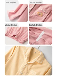 Détails du tissu gaufré et broderie lapin sur cet ensemble pyjama en coton pour enfants