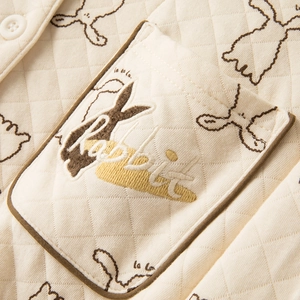 Quilted cotton pajama set with cute rabbit embroidery and diamond-grid textured fabric