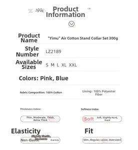 Detailed size chart and material specs for the embroidered quilted thermal lounge set