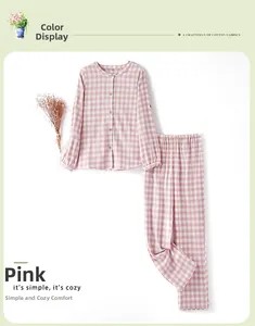 Pyjama rose à carreaux en coton avec haut à manches longues et pantalon