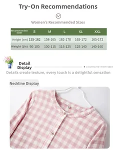 Tableau des tailles détaillé pour pyjama en coton à carreaux femme de taille S à XXL