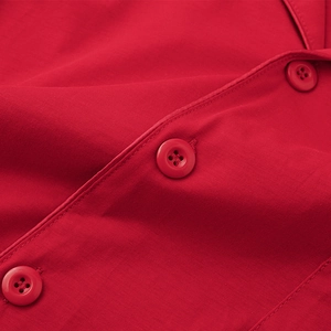 Red mercerized cotton loungewear set for couples with delicate embroidery and buttons