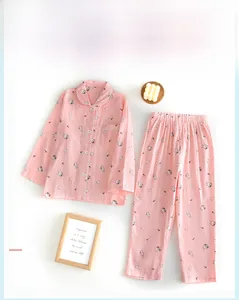 Pyjama rose en coton pour enfants avec motif lapin et haut à manches longues