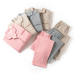 Set pigiami in cotone a spina di pesce per coppie nei colori rosa, beige e grigio