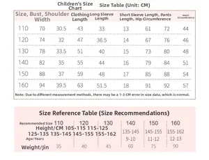 Tableau des tailles détaillé pour pyjamas enfants avec taille poids et mesures d'âge