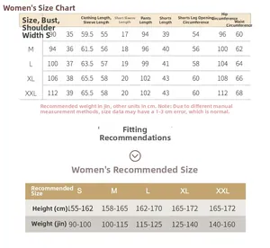 Detailed size chart for women's cotton pajamas including S-XXL measurements in centimeters