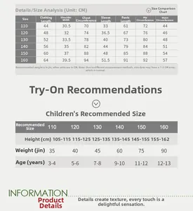 Guide des tailles pour pyjamas enfants en coton avec mesures détaillées pour âges 3 à 13 ans