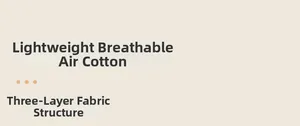 Detail showing lightweight breathable air cotton with its unique three-layer fabric structure