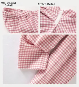 Détails du pantalon de pyjama enfant à carreaux roses avec taille élastique et coutures