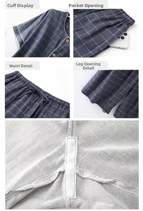 Détails du pyjama en coton pour homme montrant les poignets, poches et la taille