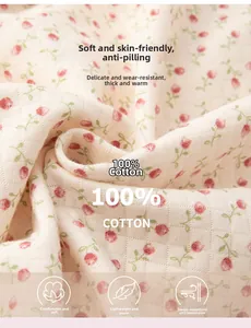 Detailed macro view of 100% cotton quilted fabric with delicate red floral pattern