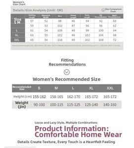 Detailed size chart for women floral pajamas set including length and waist measures