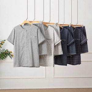 Ensembles pyjamas homme en coton à manches courtes avec motifs à carreaux et à pois