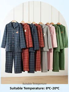 Close-up of assorted quilted cotton pajamas with embroidery and contrast piping details