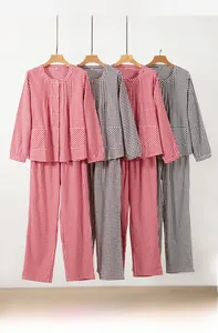 Detail of classic plaid cotton flannel pajamas set with soft brushed fabric texture