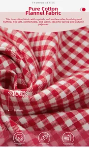 Close-up of soft brushed 100% cotton flannel fabric with red and white plaid pattern
