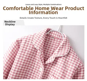 Detailed view of the pink quilted cotton pajama neckline with white buttons and collar