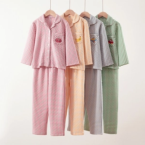 Kids Quilted Cotton Pajama Set Gingham Plaid Long Sleeve Button Down Sleepwear For Boys Girls Soft Warm Toddler Lounge Wear