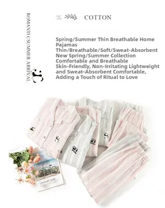 Detail of soft cotton crepe pajamas featuring delicate panda embroidery on pocket