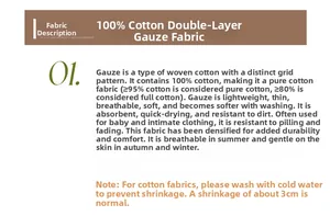 Detail of 100% cotton double gauze fabric with breathable and quick-drying features
