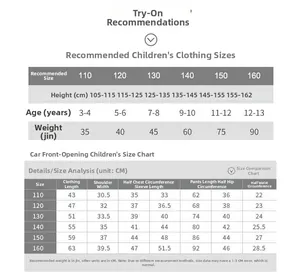 Tableau des tailles détaillé pour pyjamas enfants en coton avec taille poids et âge