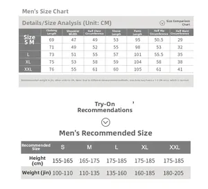 Detailed size chart for men's cotton striped pajamas including length and width measurements