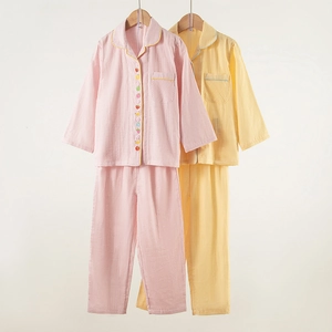 Pyjama en Coton pour Enfants Haut et Pantalon Manches Longues Vichy Vêtements d'intérieur avec Boutons de Fruits