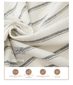 Macro shot of 100% cotton striped fabric texture showing soft and breathable quality
