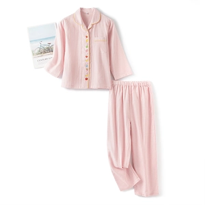Pyjama rose à carreaux en coton pour enfants avec boutons fruits et manches longues