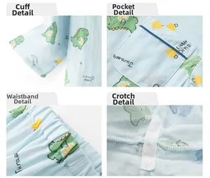 Vues détaillées des poignets, de la taille élastique et des coutures du pyjama en coton