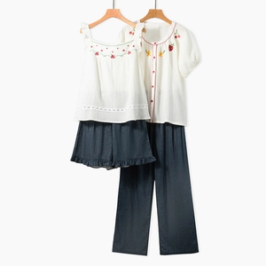 Pyjama en Gaze de Coton Double Couche 100% pour Femmes Haut Et Bas Broderie Japonaise Vêtements d'Intérieur Doux Et Respirants