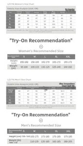 Detailed size guide for striped cotton pajama sets including unisex measurements and fits