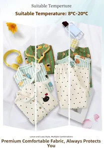 Detailed view of quilted kids pajamas in three colors with cute embroidery for 8-20°C