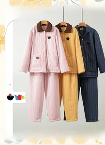 Detailed view of thick triple-layered quilted thermal pajama sets in assorted colors