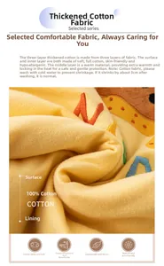 Détail macro du tissu matelassé jaune à trois couches en coton pour enfants