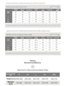 Detailed size chart for cotton pajama sets showing measurements for sizes S to XXL