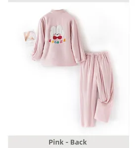 Ensemble de pyjama thermique rose en coton à trois couches avec broderie pour enfant