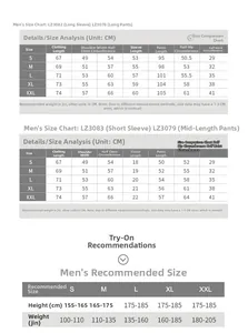 Detailed size chart for cotton pajamas set showing measurements from S to XXL in cm
