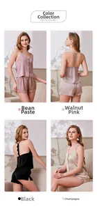 Détails en dentelle et collection quatre couleurs de pyjamas satinés pour femmes