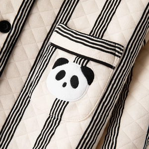 Thick quilted pajama set with diamond pattern and cute panda embroidery pocket