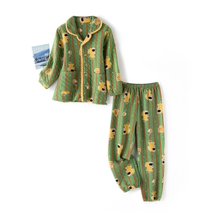Quilted green kids' pajama set with cute squirrel prints and warm long sleeves