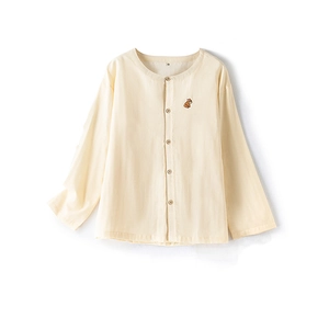 Minimalist cotton pajama set with cute animal embroidery and natural wood buttons
