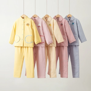 Ensemble de Pyjama en Coton Épaissi pour Enfants Hiver Chaud Manches Longues Dessin Animé Brodé Vêtements de Maison Garçons Filles