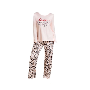 Pigiama rosa da donna con stampa love e pantaloni con classica fantasia leopardata