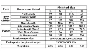 Detailed size guide for pajama set showing measurements for top and pants from S to XL