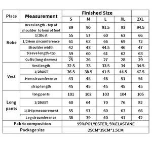 Size chart for women's 3-piece pajama set including robe, vest, and pants measurements
