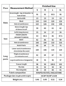 Detailed size chart for women's 3-piece pajama set including robe, vest and pants